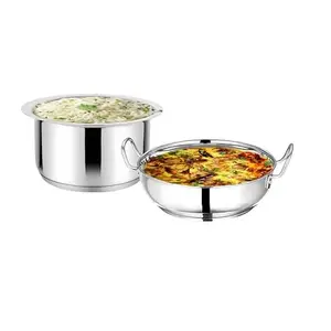 Prego Stainless Steel Induction and Gas Base Sandwich Bottom Patila 2.5 Litre and Kadhai 1.5 Litre Set of 2 price in India.