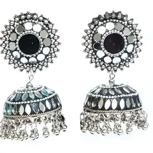 MAJESTICJEWELERY Oxidised Mirror Designed Fashionable Jhumka Earrings,Valentine Gift for Girls, Women, Girlfriend(MJ 683),Beautiful designer trending
