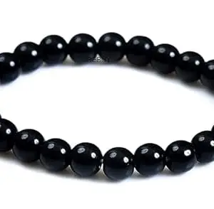 Feminaa Collections Black Onyx Beaded Stretch Bracelet, 8mm Natural Stone Beads, Unisex
