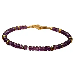 LKBEADS Amethyst Bracelet with Gold Plated Clasp – 3-3.5mm Rondelle Beads – Faceted Cut – 7 inch – Healing, Fashion, Gift, Spiritual, Yoga|LK_STACK_00283