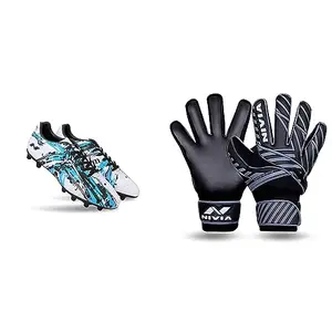 Nivia Storm Football Shoe for Mens (White) UK - 9 Ditmar Spider Goalkeeper Gloves (Black) M