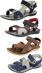 GeNIAL Men Multicolor Sandals | Size - 8 | S.16 BLU-S.17 RED-ARMY BRW-P.11 BLU-8