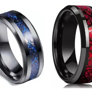 Men Valentine Smart Temperature Combo Ring Silver & Black (IR9584)