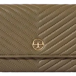 eske Medina - Two Fold Wallet - Genuine Quilted Leather - Ladies Purse - Holds Cards, Coins and Bills - Compact Design - Pockets for Everyday Use - Travel Friendly (Light Taupe)