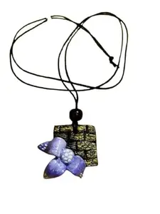 Clay Jewellery Handcrafted Purple Flower Pendant Necklace with Textured Base, Adjustable Cord