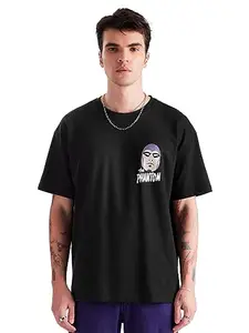 The Souled Store Official The Phantom: Graphic Print Oversized T-Shirts for Men Oversized T Shirts for Men T-Shirt Boys Cotton Casual Half Sleeves Baggy Loose Fit Drop Shoulder Round Neck Back Black
