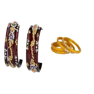 Somil Elegant Combo Bangles For Women & Girls | Stylish Bangles Set For Everyday & Functions, Pack Of 10, Maroon, Yellow -B542