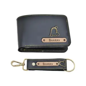 NAVYA ROYAL ART Customized Wallet and Keychain Combo for Men | Personalized Wallet Keychain Set with Name Printed | Leather Name Wallet Keychain for Men | Customised Gifts for Men with Name & Charm - Blue