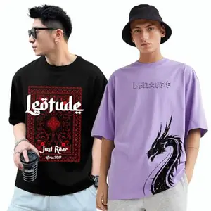 LEOTUDE Men's Oversized Half Sleeve Round Neck Cottonblend Tshirt (PO2_FS49_BLK_Arabic_Grey_Crash_P_Multi7_S)