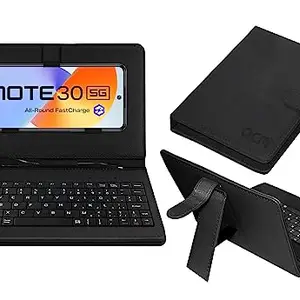 Acm Keyboard Case Compatible with Infinix Note 30 5G Mobile Flip Cover Stand Direct Plug & Play Device for Study & Gaming Black