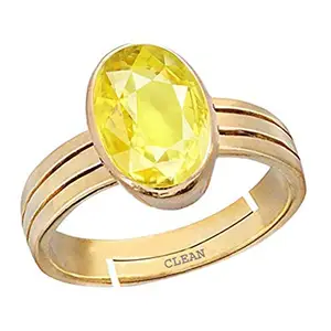 CLEAN GEMS Natural Certified Yellow Sapphire (Pukhraj) 10.25 Ratti or 9.35 Carat Panchdhatu 22k Gold Plated ADJUSTABLE Ring For Men