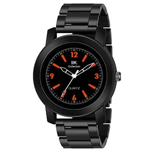 IIK COLLECTION Watches for Men Round Numerical Dial Analogue Men Watch|Long Battery Life|Stainless Steel Bracelet Black Chain with Long Lasting Polish/Adjustable Fixable Silicon Strap|Watches for Boys