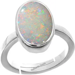 SIDHARTH GEMS 6.25 Ratti / 5.75 Carat Natural Certified AA++ Quality Australian White Opal Astrological Purpose Loose Gemstone Panchdhatu Silver Plated Ring for Man and Women