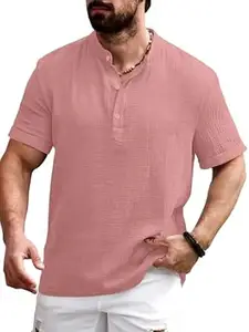 WIZOON Shirt for man | Men’s Black Shirt | Cotton Blend | Casuals | Mandarin Collar | Half Sleeves | Regular Fit for Men