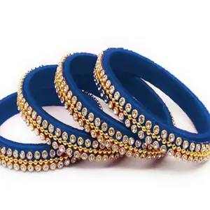 harshanvikaboutique Silk Thread Bangles Plastic New Bangle Set For Women's Color (Navy Blue) (Pack of 4) (Size-2/10)