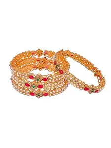 Women's for Brass Gold-Plated Stone-Studded Bangles, Gold, Set Of 2,