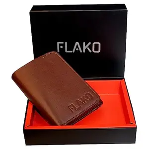 FLAKO Trifold Genuine Leather Wallet for Men | 8 Card Slots I 2 Currency compartments & 1 Transparent ID Window (Dark Brown)