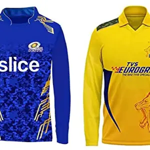 MI & CSK Cricket Team Full Sleeve Jersey Rohit Sharma 45 / MS Dhoni 7 2023/2024 (Boys and Men) (12-13Years) Multicolour