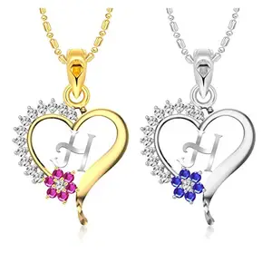 VFJ VIGHNAHARTA FASHION JEWELLERY VFJ Vighnaharta valentine day gift valentineday gift for her gift for him gift for women gift for men Valentine Gift Fashion Jewellery Golden Gold Plated Beautifully Designed Heart Shaped Studded with Stone Letter 'H' Pendant for Women -Combo of 2