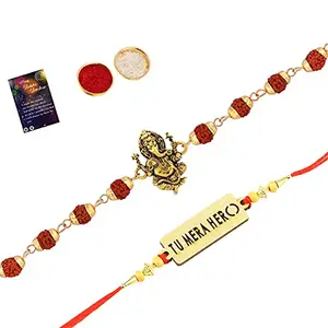 Rakhi Rudraksh "Ganeshji"With " Tu Mera Hero" With Roli Chawal, Greeting Card -473