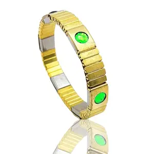 Bracotive Gold Stretchable Bracelet For Men Women Metal Chain colored Diamond Free Size Spring Ring 6 High Power Magnet (Green)