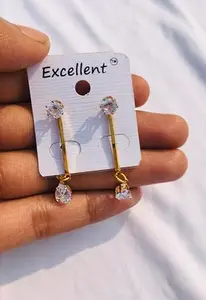 Crystal Dangle Earrings with Gold-Plated Bar Design