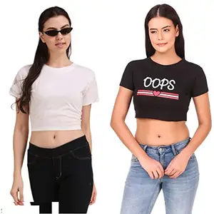 The Lion's Share Combo Crop Top for Women,175 GSM with Biowash 100% Cotton Fabric -S - 510