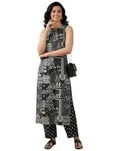 Pinkmint Women’s Pure Cambric Cotton Kurta Set | Sleeveless Printed Kurta with Pant | Summer Wear Co-Ord Set | Plus Casual