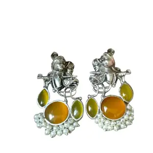 Radha Krishna Yellow Monalisa Stone Earrings