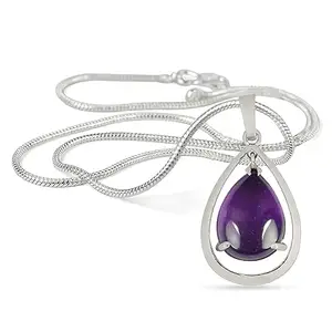 Reiki Crystal Products Amethyst Pendant, Natural Crystal Stone Pendant/Locket with Metal Chain for Reiki Healing and Crystal Healing Gemstone Pendant Size 40 mm Approx (Color : Purple)