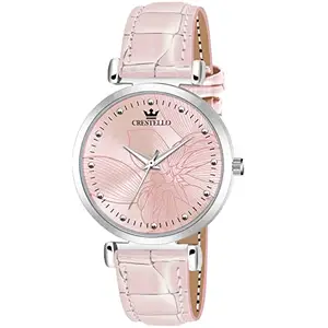 CRESTELLO Synthetic Pink Strap Analog Wrist Watch For Women (Pink Dial)|Cr-Ck134-Pnk