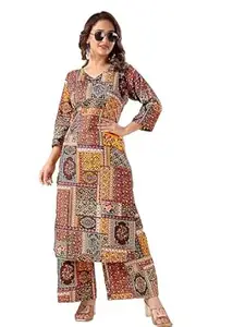 MS VHCK ENTERPRISE Women's Rayon Straight Printed Kurta with Palazzo