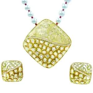 PATWA TRADERS Jewelry Real Kundan Pendent Jewellery Set 24K Gold Plated Beaded Long Bridal Kundan Necklace & Earring Set For Women (Designe 3)