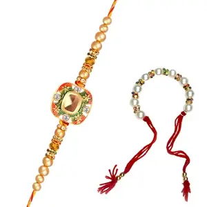 De Marquis Bhaiya Bhabhi Rakhi Set With Roli Chawal and Greeting Card For Rakshabandhan | Rakshasutra For Brother/Sister | Bhaiya Rakhee | Bhabhi Rakhee | Pack of 1 Rakshasutra and 1 Lumba Rakhi
