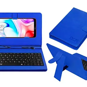 ACM Keyboard Case Compatible with Mi Redmi 8 Mobile Flip Cover Stand Plug & Play Device for Study & Gaming Blue