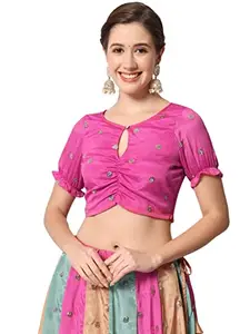 studio rasa Women's Chinon Sequin Embroidered Crop Top for Wedding Festive Party Ethnic (TPWC42271L_Pink_L)