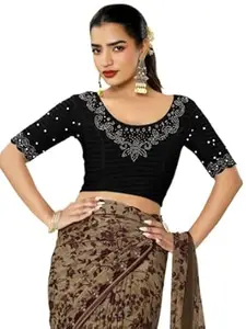 MRSWEARS Women's Regular Fit Readymade Stretchy Elbow Length Embroidered Saree Blouse
