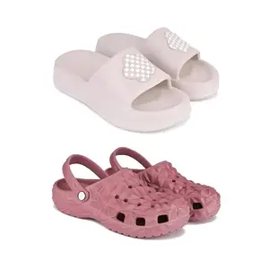 WINGSCRAFT-Premium Comfortable Regular Wear women Slider with Clogs Sandal for women's & Girls-COMBO(2)-O14-O24-5