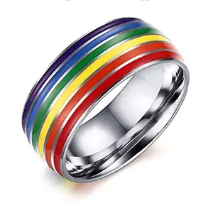 Asma Jewel House Stainless Steel Gay Lesbian Pride Rainbow Ring for Men/Women