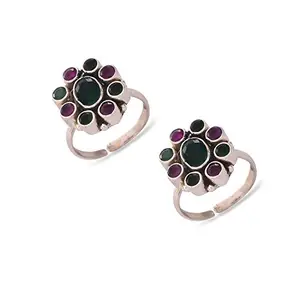 PeenZone 925 CZ Silver Emerald Ruby Toe Rings (Leg Finger Rings) In Pure 92.5 Sterling Silver For Women | Toe Rings for Women and Girls | Chandi Bichiya