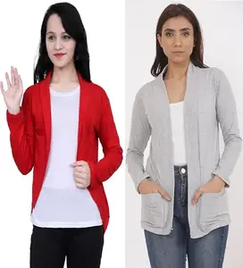 Comfy Women's Shrug ? Perfect for Office, Casual RG-Shrug-P-RED-PKT-Grey-L
