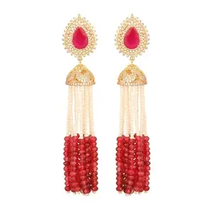 Ratnavali Jewels Fashion Jewellery Gold Silver Plated Pearl Dangle Drop Long Hanging Earrings Women/Girls