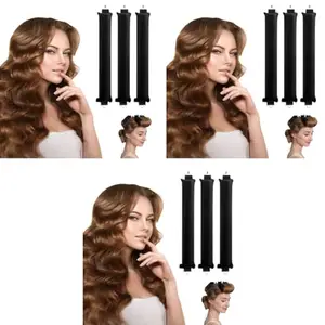 MAYCREATE® 9PCS Heatless Hair Curler, Soft Heatless Curls Satin Velvet Overnight Flexi Blowout Rods with with Hook, No Heat Overnight Sleeping Curling for Hair Styling Tools, Black