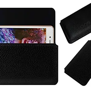 ACM Horizontal Case Compatible with Spice F305 Mobile Leather Cover Pouch Black