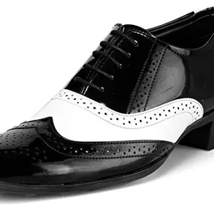 BXXY Black and White Height Increasing Mafia Full Brogue Shoes for Men -10 UK