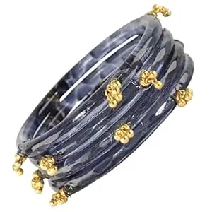 STYOLLO Crystal Kashmiri Ghungroo Glass Kada For Women & Girls | Viral Kada For Girls | Ethnic Traditional Kangan Jewelry | Wedding Festive Bridal Party | Trending Designer Fashion Gift - Set Of 4