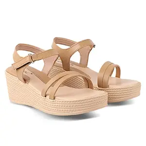 Mosac Women Wedges Sandals Comfortable and Stylish Sandal Wedges (Beige, numeric_6)