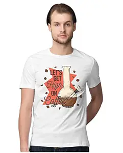 ALLEN BLACK Men's Regular Fit T-Shirt Let's Get High On Coffee 100% Cotton T-Shirt White_COFBONG-White L Men Round_