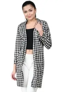 IUGA Women’s Black & White Houndstooth Open-Front Long Shrug