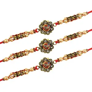 Partunay 3 Pcs Multi Meenakari Beaded Rakhi Set For Brother Bhaiya Bhabhi Ralhi Gift For Brother